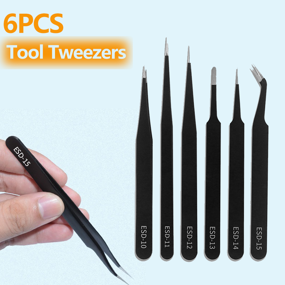 Elektronik Repair - 6pcs Precision Tweezers Set ESD Anti-Static