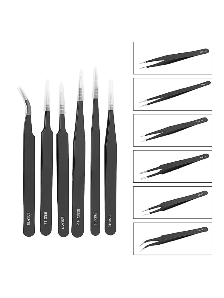 Elektronik Repair - 6pcs Precision Tweezers Set ESD Anti-Static