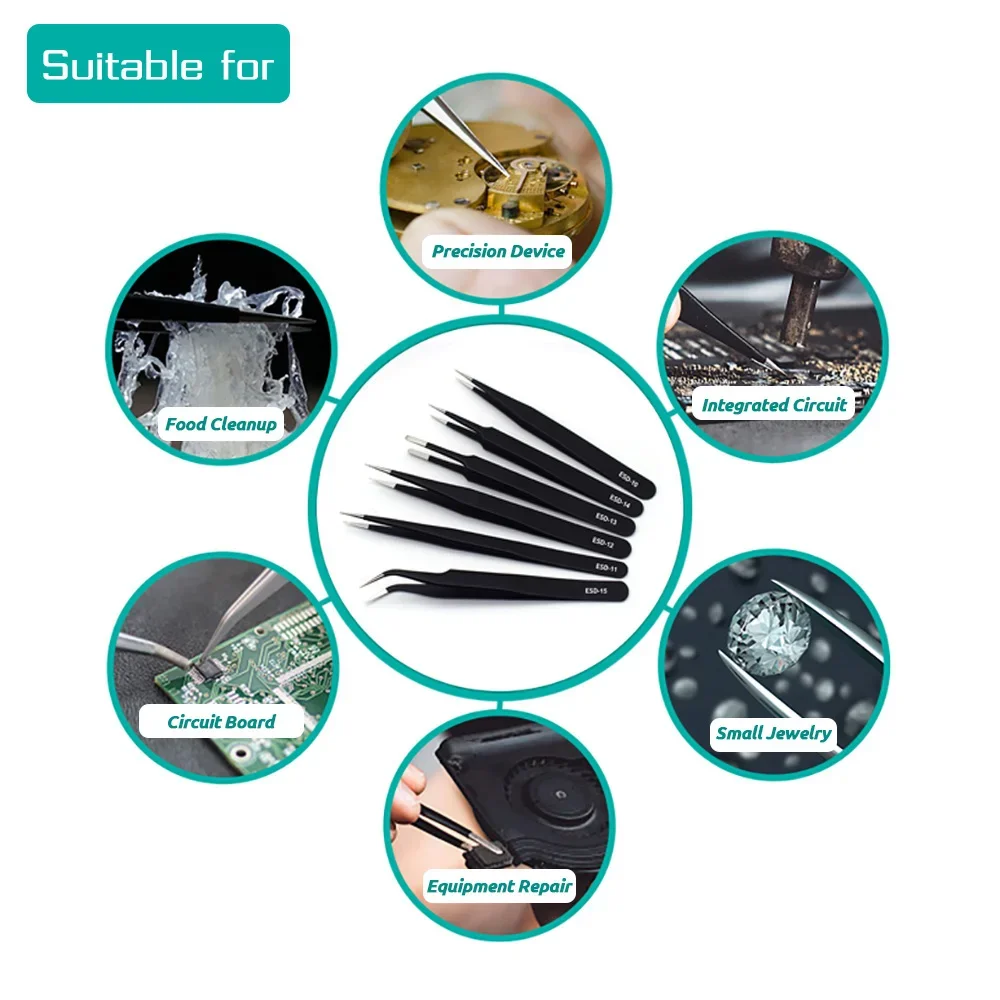 6pcs Precision Tweezers Set ES - Elektronik Repair ulasan dan harga